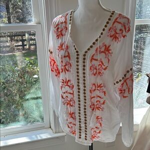 Sundance White Blouse with Orange Embroidery